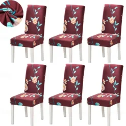 Stretch Spandex Dining Chair Cover 4/6 Pcs Set, Floral Printed Stretch High Back Dining Chair Cover Slipcover with Elastic Band for Dining Room,Wedding, Ceremony, Banquet,Home Decor