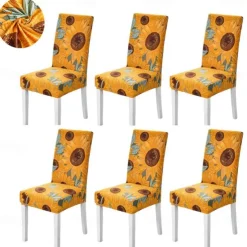 Stretch Spandex Dining Chair Cover 4/6 Pcs Set, Floral Printed Stretch High Back Dining Chair Cover Slipcover with Elastic Band for Dining Room,Wedding, Ceremony, Banquet,Home Decor