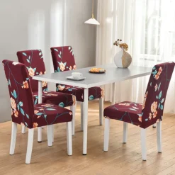 Stretch Spandex Dining Chair Cover 4/6 Pcs Set, Floral Printed Stretch High Back Dining Chair Cover Slipcover with Elastic Band for Dining Room,Wedding, Ceremony, Banquet,Home Decor
