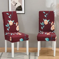 Stretch Spandex Dining Chair Cover 4/6 Pcs Set, Floral Printed Stretch High Back Dining Chair Cover Slipcover with Elastic Band for Dining Room,Wedding, Ceremony, Banquet,Home Decor