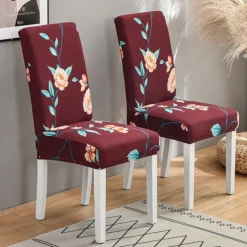 Stretch Spandex Dining Chair Cover 4/6 Pcs Set, Floral Printed Stretch High Back Dining Chair Cover Slipcover with Elastic Band for Dining Room,Wedding, Ceremony, Banquet,Home Decor