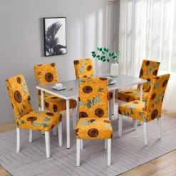 Stretch Spandex Dining Chair Cover 4/6 Pcs Set, Floral Printed Stretch High Back Dining Chair Cover Slipcover with Elastic Band for Dining Room,Wedding, Ceremony, Banquet,Home Decor