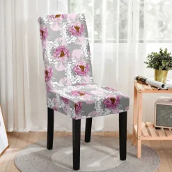 Stretch Spandex Dining Chair Cover 1 Piece, Floral Printed Stretch Chair Protector Cover Seat Slipcover with Elastic Band for Dining Room,Wedding, Ceremony, Banquet,Home Decor