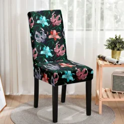 Stretch Spandex Dining Chair Cover 1 Piece, Floral Printed Stretch Chair Protector Cover Seat Slipcover with Elastic Band for Dining Room,Wedding, Ceremony, Banquet,Home Decor