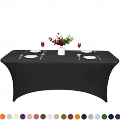 Stretch Spandex Table Cover for Standard Folding Tables - Universal Rectangular Fitted Tablecloth Protector for Wedding, Banquet and Party