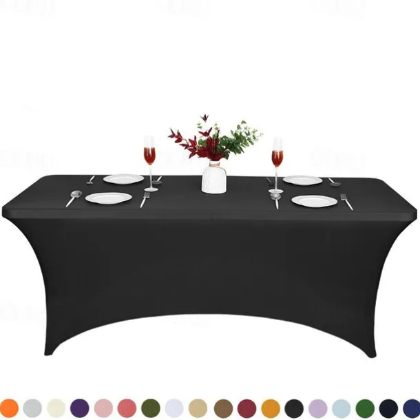 Stretch Spandex Table Cover for Standard Folding Tables - Universal Rectangular Fitted Tablecloth Protector for Wedding, Banquet and Party