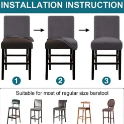 Stretch Velvet Bar Stool Cover Burgundy Counter Height Pub Chair Slipcover for Dining Room Cafe Non Slip with Elastic BottomThick Soft Style