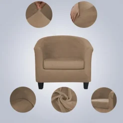 Stretch Velvet Club Chair Cover Barrel Chair Slipcover Elastic Armchair Single Sofa Cover Barrel Tub Chair for Cafe Hotel Coffee Shop Cross Border Soft Durable Washable