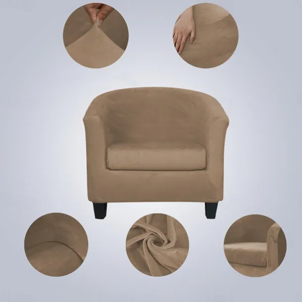 Stretch Velvet Club Chair Cover Barrel Chair Slipcover Elastic Armchair Single Sofa Cover Barrel Tub Chair for Cafe Hotel Coffee Shop Cross Border Soft Durable Washable