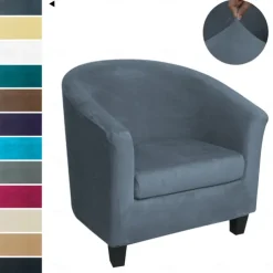 Stretch Velvet Club Chair Cover Barrel Chair Slipcover Elastic Armchair Single Sofa Cover Barrel Tub Chair for Cafe Hotel Coffee Shop Cross Border Soft Durable Washable