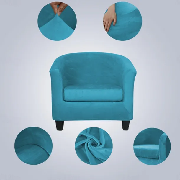 Stretch Velvet Club Chair Cover Barrel Chair Slipcover Elastic Armchair Single Sofa Cover Barrel Tub Chair for Cafe Hotel Coffee Shop Cross Border Soft Durable Washable