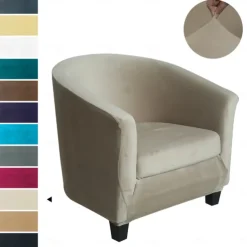 Stretch Velvet Club Chair Cover Barrel Chair Slipcover Elastic Armchair Single Sofa Cover Barrel Tub Chair for Cafe Hotel Coffee Shop Cross Border Soft Durable Washable