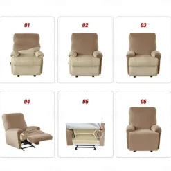 Stretch Velvet Recliner Couch Cover Burgundy , 4-Piece Soft Sofa Cover, Sofa Slipcover with Elastic Loop, Washable Furniture Protector for Kids, Pets, Dogs, Cats