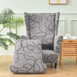 Stretch Wingback Chair Cover Armchair Slipcovers with Seat Cushion Cover Spandex Velvet Wingback Armchair Covers