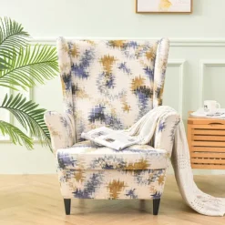 Stretch Wingback Chair Cover Armchair Slipcovers with Seat Cushion Cover Spandex Velvet Wingback Armchair Covers