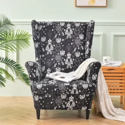 Stretch Wingback Chair Cover Armchair Slipcovers with Seat Cushion Cover Spandex Velvet Wingback Armchair Covers