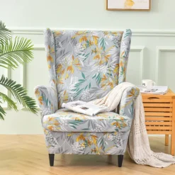 Stretch Wingback Chair Cover Armchair Slipcovers with Seat Cushion Cover Spandex Velvet Wingback Armchair Covers