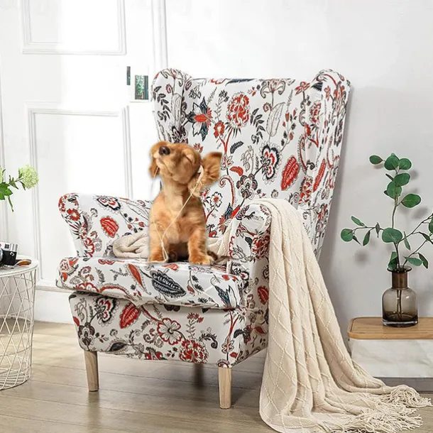 Stretch Wingback Chair Cover Wing Chair Slipcovers With Seat Cushion Cover Spandex Jacquard Wingback Armchair Covers