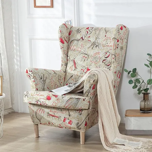 Stretch Wingback Chair Cover Wing Chair Slipcovers With Seat Cushion Cover Spandex Jacquard Wingback Armchair Covers
