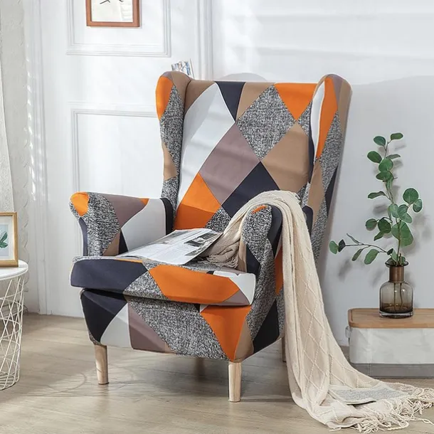 Stretch Wingback Chair Cover Wing Chair Slipcovers With Seat Cushion Cover Spandex Jacquard Wingback Armchair Covers