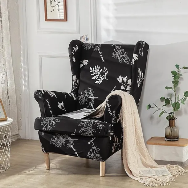Stretch Wingback Chair Cover Wing Chair Slipcovers With Seat Cushion Cover Spandex Jacquard Wingback Armchair Covers
