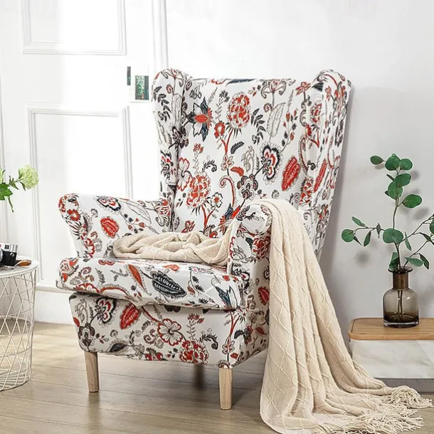 Stretch Wingback Chair Cover Wing Chair Slipcovers With Seat Cushion Cover Spandex Jacquard Wingback Armchair Covers