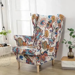 Stretch Wingback Chair Cover Wing Chair Slipcovers With Seat Cushion Cover Spandex Jacquard Wingback Armchair Covers
