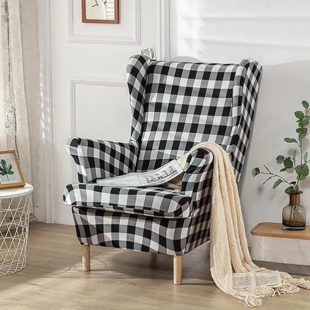 Stretch Wingback Chair Cover Wing Chair Slipcovers With Seat Cushion Cover Spandex Jacquard Wingback Armchair Covers