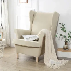 Stretch Wingback Chair Cover Wing Chair Slipcovers With Seat Cushion Cover Spandex Jacquard Wingback Armchair Covers