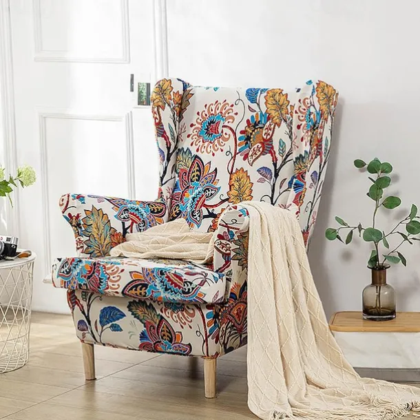 Stretch Wingback Chair Cover Wing Chair Slipcovers With Seat Cushion Cover Spandex Jacquard Wingback Armchair Covers