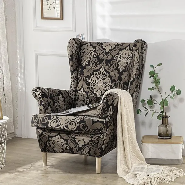 Stretch Wingback Chair Cover Wing Chair Slipcovers With Seat Cushion Cover Spandex Jacquard Wingback Armchair Covers