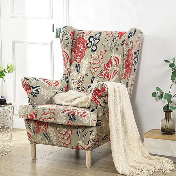 Stretch Wingback Chair Cover Wing Chair Slipcovers With Seat Cushion Cover Spandex Jacquard Wingback Armchair Covers