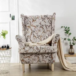 Stretch Wingback Chair Cover Wing Chair Slipcovers With Seat Cushion Cover Spandex Jacquard Wingback Armchair Covers