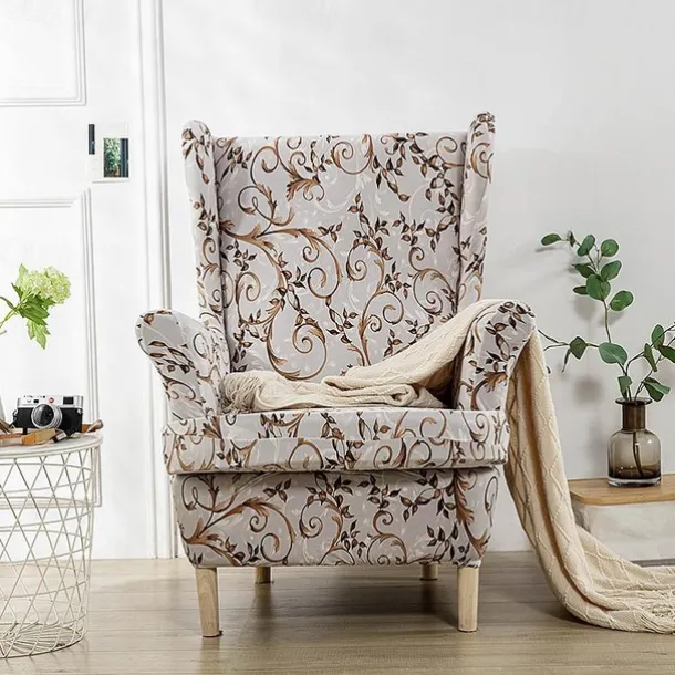 Stretch Wingback Chair Cover Wing Chair Slipcovers With Seat Cushion Cover Spandex Jacquard Wingback Armchair Covers