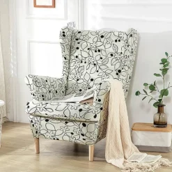 Stretch Wingback Chair Cover Wing Chair Slipcovers With Seat Cushion Cover Spandex Jacquard Wingback Armchair Covers
