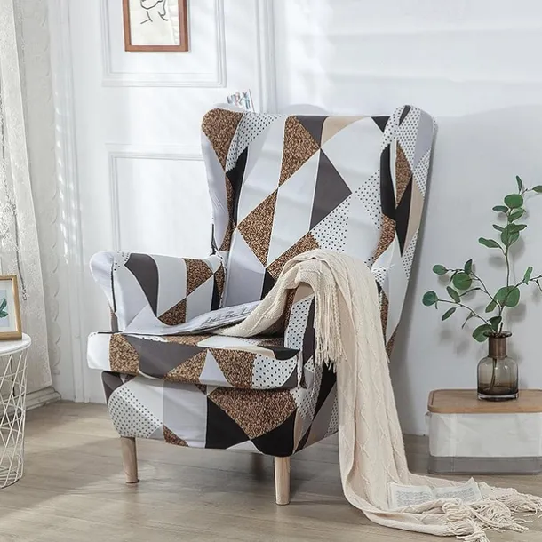Stretch Wingback Chair Cover Wing Chair Slipcovers With Seat Cushion Cover Spandex Jacquard Wingback Armchair Covers