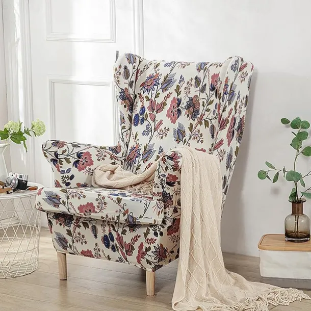 Stretch Wingback Chair Cover Wing Chair Slipcovers With Seat Cushion Cover Spandex Jacquard Wingback Armchair Covers