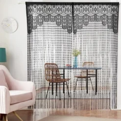 String Curtain Doorway Curtain Beaded Tassels Curatin, Boho Macrame Sliding Door Curtain Wedding Tapestry Decoration, Room Divider for Pergola Outdoor Patio