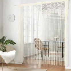 String Curtain Doorway Curtain Beaded Tassels Curatin, Boho Macrame Sliding Door Curtain Wedding Tapestry Decoration, Room Divider for Pergola Outdoor Patio