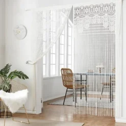 String Curtain Doorway Curtain Beaded Tassels Curatin, Boho Macrame Sliding Door Curtain Wedding Tapestry Decoration, Room Divider for Pergola Outdoor Patio