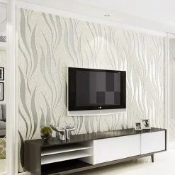 Strip Wallpaper Damask Wall Covering Sticker Film Flocking Non Woven Adhesive required Home Décor 1000x53cm/393.7x20.87inch