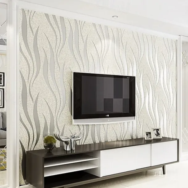 Strip Wallpaper Damask Wall Covering Sticker Film Flocking Non Woven Adhesive required Home Décor 1000x53cm/393.7x20.87inch