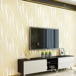 Strip Wallpaper Damask Wall Covering Sticker Film Flocking Non Woven Adhesive required Home Décor 1000x53cm/393.7x20.87inch