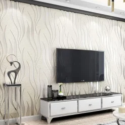 Strip Wallpaper Damask Wall Covering Sticker Film Flocking Non Woven Adhesive required Home Décor 1000x53cm/393.7x20.87inch