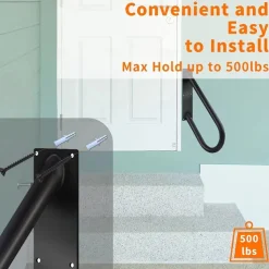 Sturdy U-Shaped Handrail for 1-3 Steps - Durable Varnished Finish, Indoor/Outdoor Black Stair Railing, Wall Mounted Step Support, Safety Assist Bar for Stairs, Bathroom, Porch, Garage - Easy