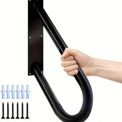 Sturdy U-Shaped Handrail for 1-3 Steps - Durable Varnished Finish, Indoor/Outdoor Black Stair Railing, Wall Mounted Step Support, Safety Assist Bar for Stairs, Bathroom, Porch, Garage - Easy