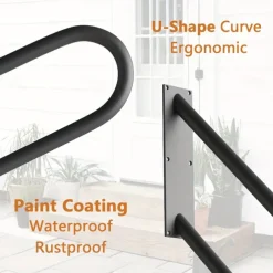 Sturdy U-Shaped Handrail for 1-3 Steps - Durable Varnished Finish, Indoor/Outdoor Black Stair Railing, Wall Mounted Step Support, Safety Assist Bar for Stairs, Bathroom, Porch, Garage - Easy