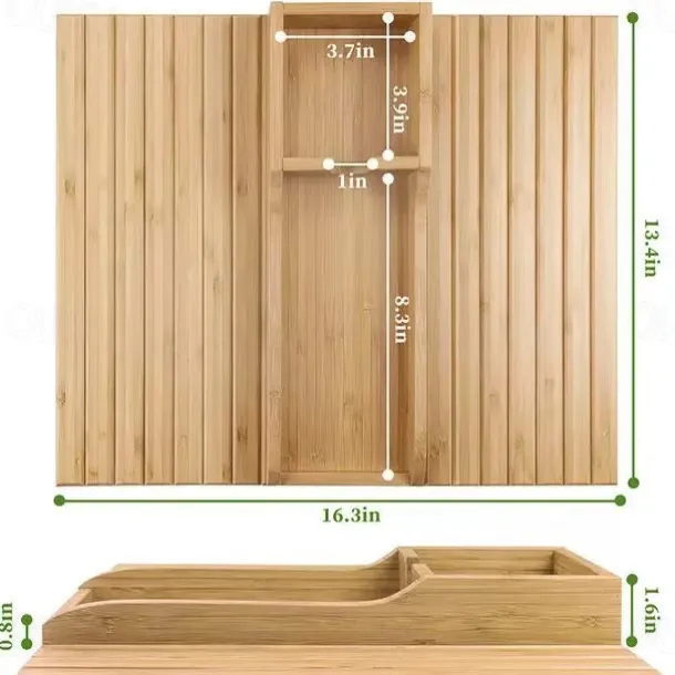 Stylish Bamboo Sofa Armrest Tray with Cup Holder - Anti-Fall Design, Foldable Storage Table for Snacks, Phones, Beverages & Cups, Contemporary Home Accessory, Beverage Tray Modern Bamboo Tray