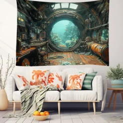 Submarine Cabin Undersea Hanging Tapestry Wall Art Large Tapestry Mural Decor Photograph Backdrop Blanket Curtain Home Bedroom Living Room Decoration