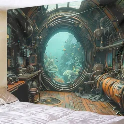 Submarine Cabin Undersea Hanging Tapestry Wall Art Large Tapestry Mural Decor Photograph Backdrop Blanket Curtain Home Bedroom Living Room Decoration